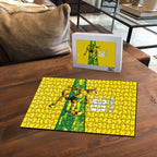 Personalized Socceroos Mascot Puzzle Australian Football Player Dynamic Green Yellow Sports Art