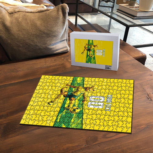 Personalized Socceroos Mascot Puzzle Australian Football Player Dynamic Green Yellow Sports Art