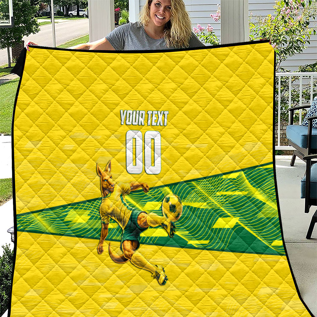 Personalized Socceroos Mascot Quilt Australian Football Player Dynamic Green Yellow Sports Art