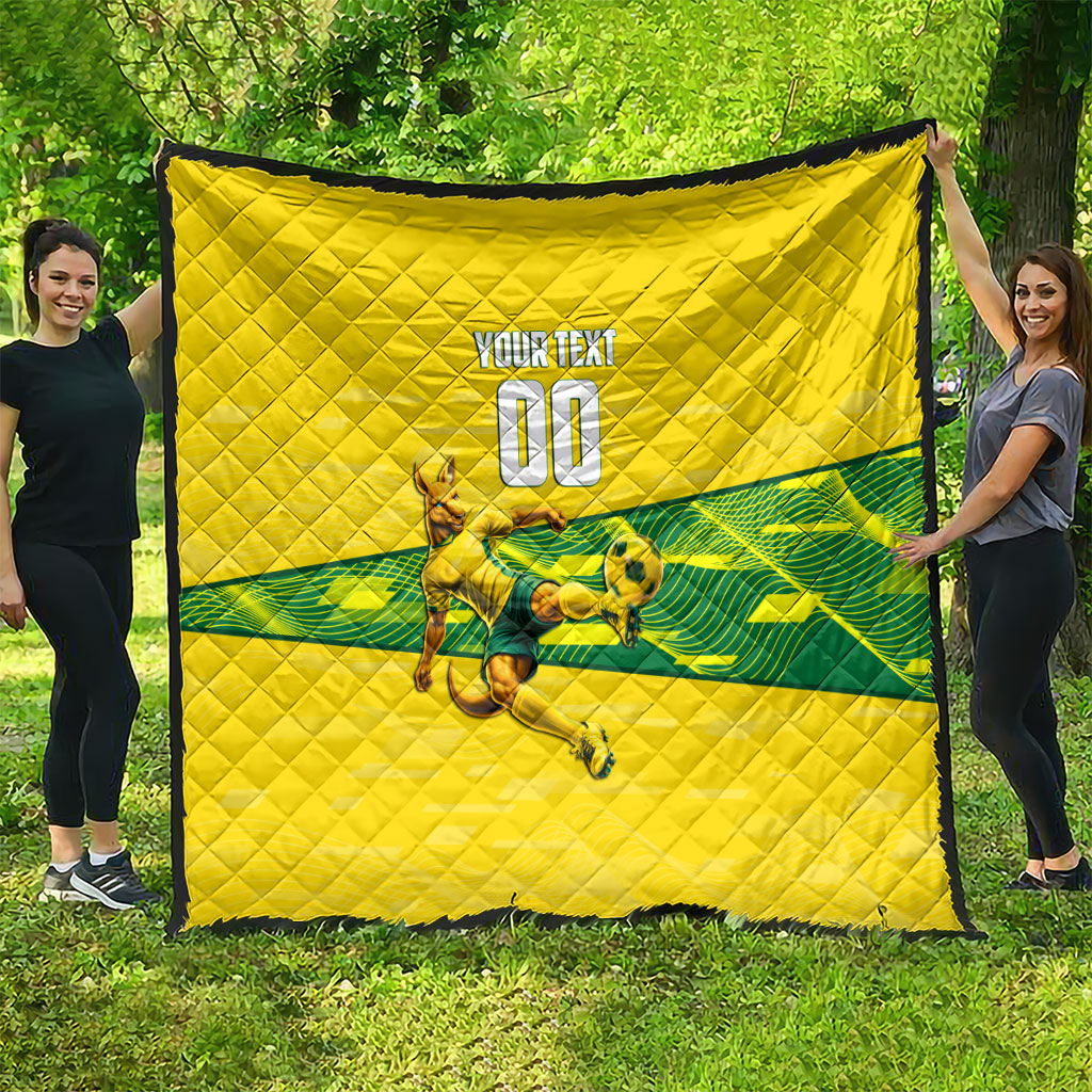Personalized Socceroos Mascot Quilt Australian Football Player Dynamic Green Yellow Sports Art