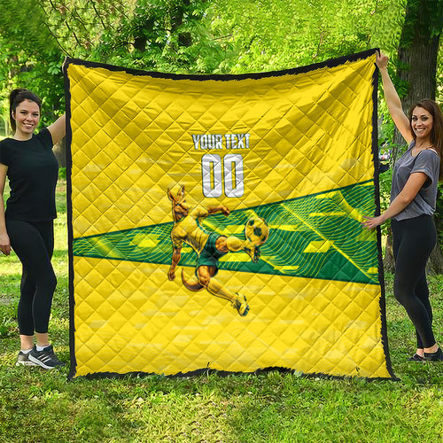 Personalized Socceroos Mascot Quilt Australian Football Player Dynamic Green Yellow Sports Art