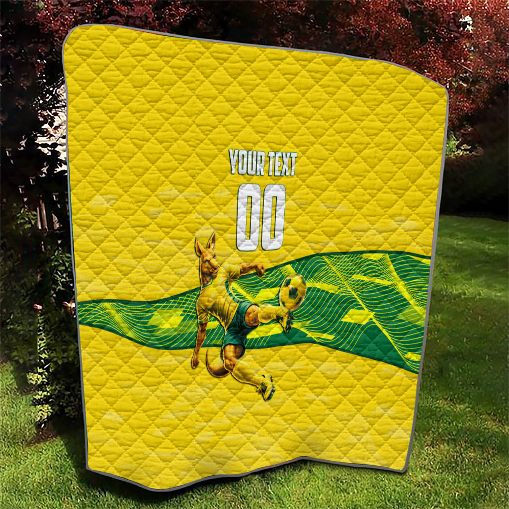 Personalized Socceroos Mascot Quilt Australian Football Player Dynamic Green Yellow Sports Art