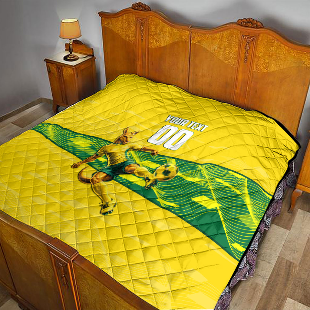 Personalized Socceroos Mascot Quilt Australian Football Player Dynamic Green Yellow Sports Art