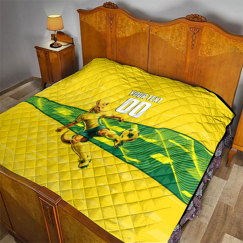 Personalized Socceroos Mascot Quilt Australian Football Player Dynamic Green Yellow Sports Art