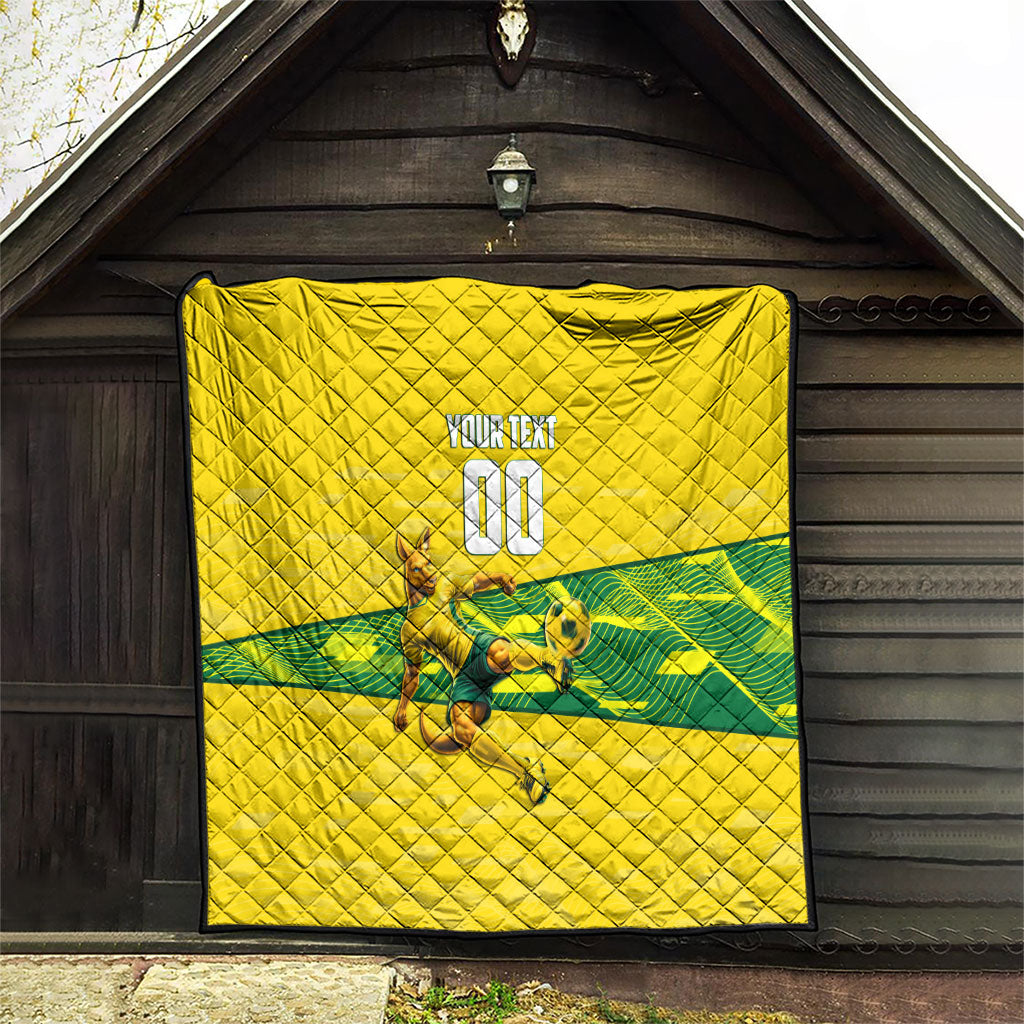 Personalized Socceroos Mascot Quilt Australian Football Player Dynamic Green Yellow Sports Art