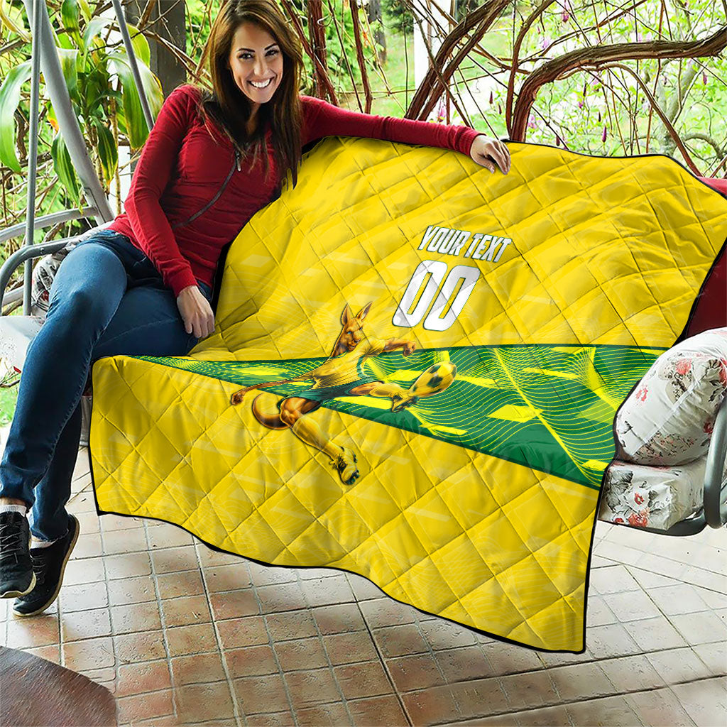 Personalized Socceroos Mascot Quilt Australian Football Player Dynamic Green Yellow Sports Art