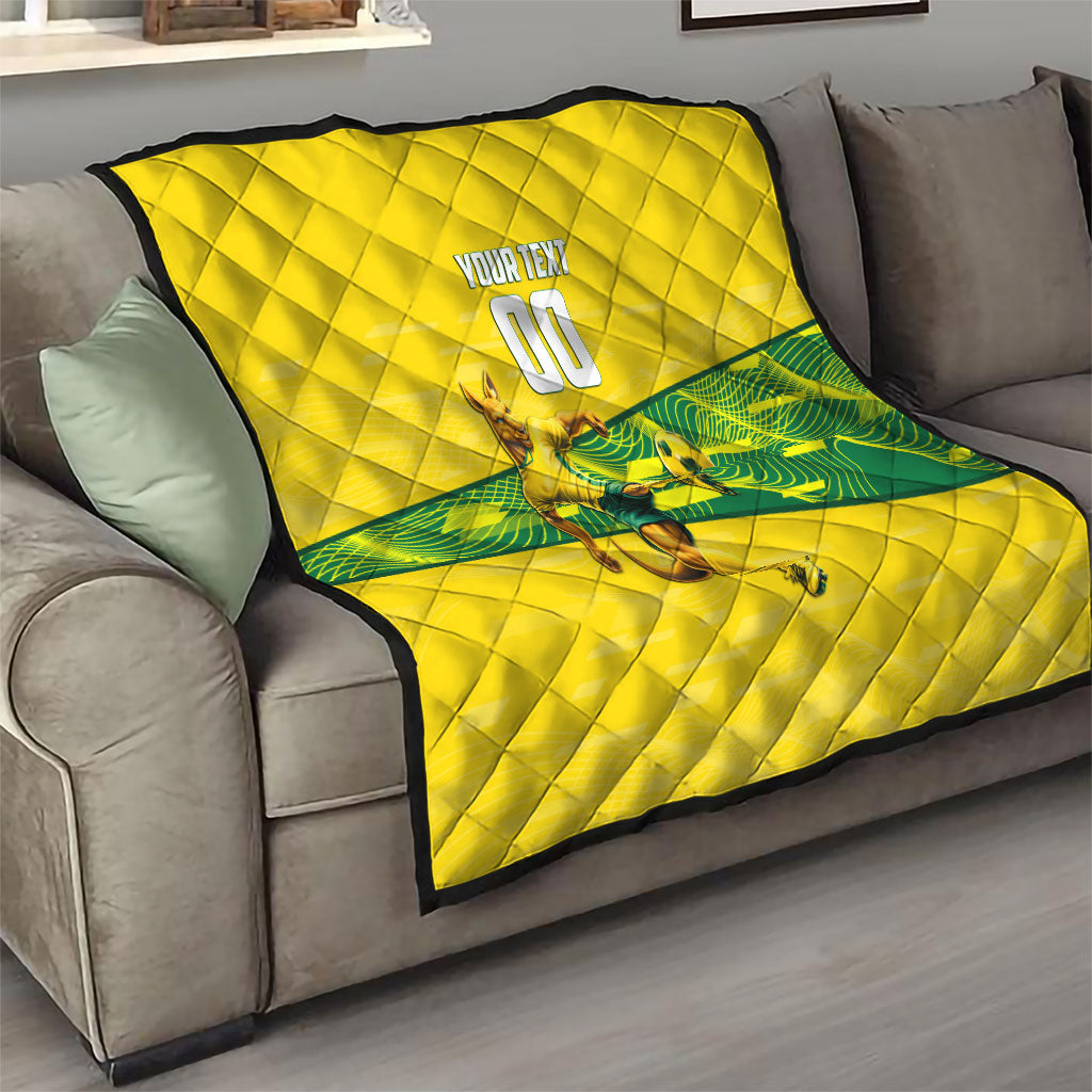 Personalized Socceroos Mascot Quilt Australian Football Player Dynamic Green Yellow Sports Art