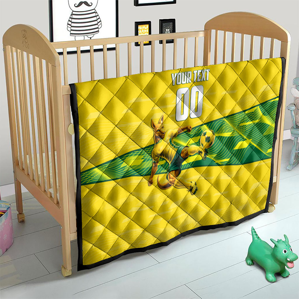 Personalized Socceroos Mascot Quilt Australian Football Player Dynamic Green Yellow Sports Art