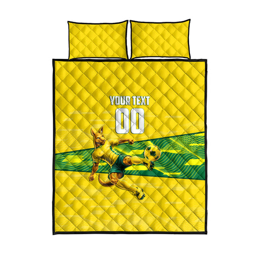 Personalized Socceroos Mascot Quilt Bed Set Australian Football Player Dynamic Green Yellow Sports Art