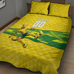 Personalized Socceroos Mascot Quilt Bed Set Australian Football Player Dynamic Green Yellow Sports Art