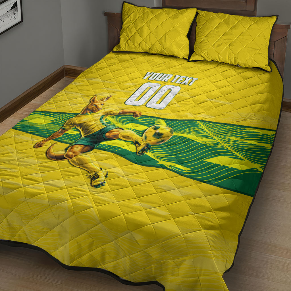 Personalized Socceroos Mascot Quilt Bed Set Australian Football Player Dynamic Green Yellow Sports Art