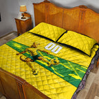 Personalized Socceroos Mascot Quilt Bed Set Australian Football Player Dynamic Green Yellow Sports Art