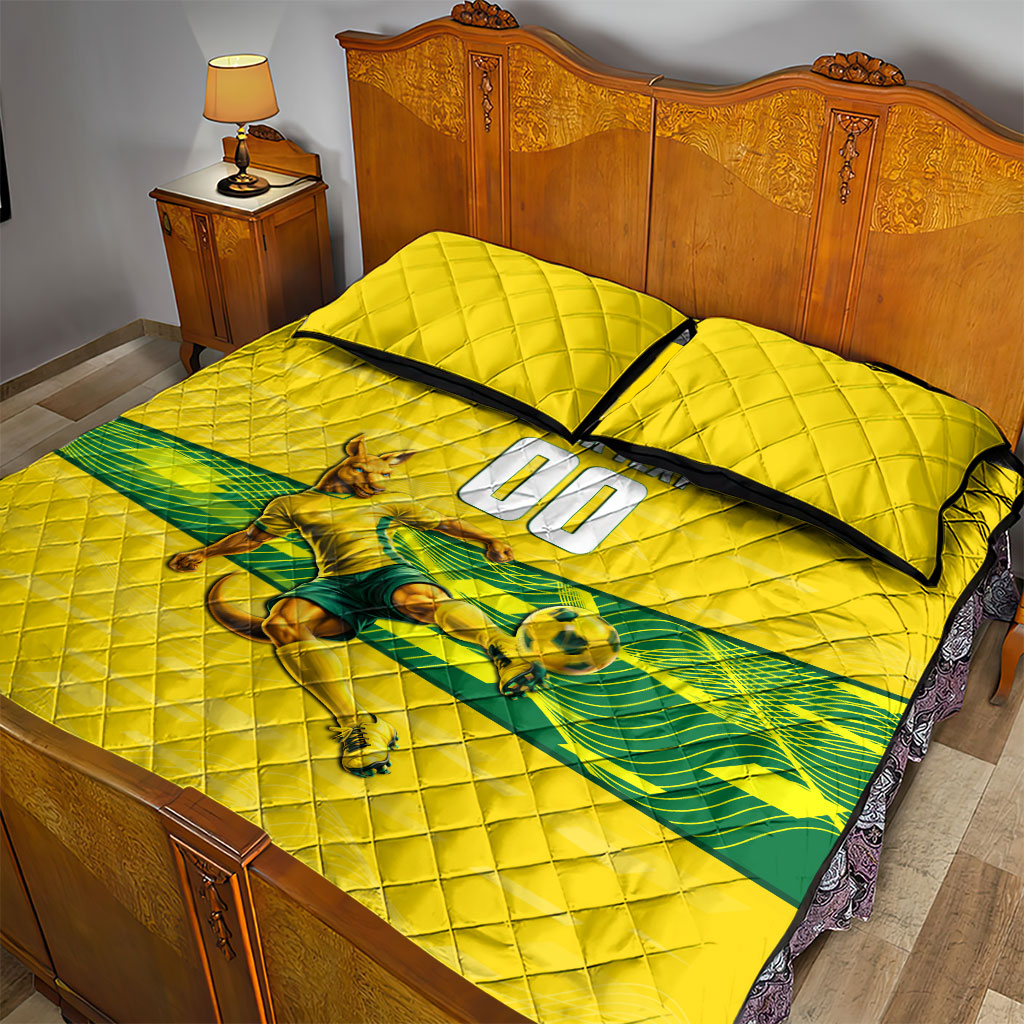 Personalized Socceroos Mascot Quilt Bed Set Australian Football Player Dynamic Green Yellow Sports Art