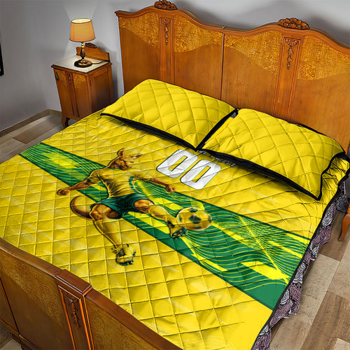 Personalized Socceroos Mascot Quilt Bed Set Australian Football Player Dynamic Green Yellow Sports Art