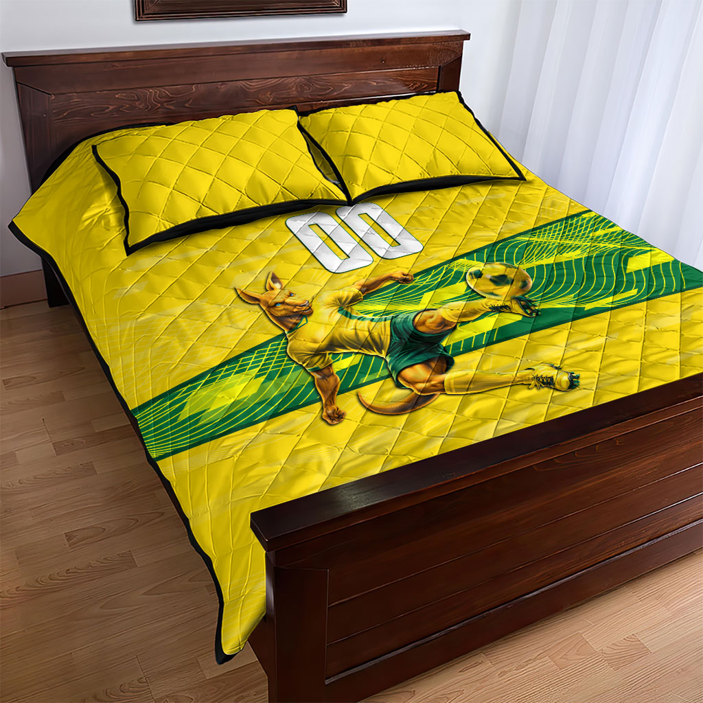 Personalized Socceroos Mascot Quilt Bed Set Australian Football Player Dynamic Green Yellow Sports Art