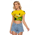 Personalized Socceroos Mascot Raglan Cropped T Shirt Australian Football Player Dynamic Green Yellow Sports Art