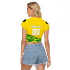 Personalized Socceroos Mascot Raglan Cropped T Shirt Australian Football Player Dynamic Green Yellow Sports Art