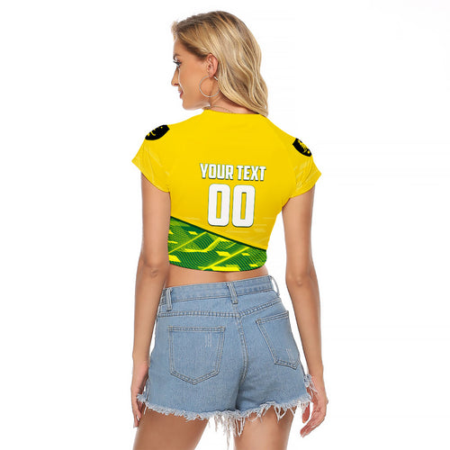 Personalized Socceroos Mascot Raglan Cropped T Shirt Australian Football Player Dynamic Green Yellow Sports Art