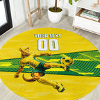 Personalized Socceroos Mascot Round Carpet Australian Football Player Dynamic Green Yellow Sports Art