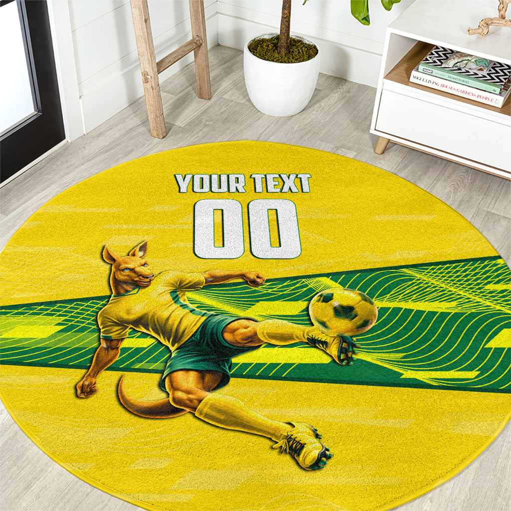 Personalized Socceroos Mascot Round Carpet Australian Football Player Dynamic Green Yellow Sports Art