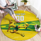 Personalized Socceroos Mascot Round Carpet Australian Football Player Dynamic Green Yellow Sports Art
