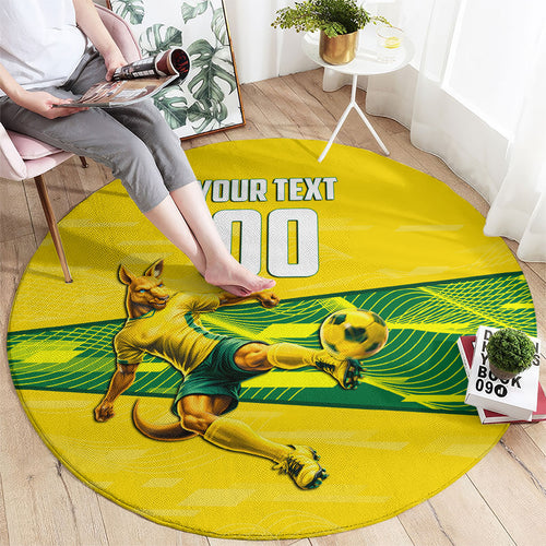 Personalized Socceroos Mascot Round Carpet Australian Football Player Dynamic Green Yellow Sports Art