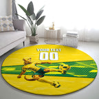 Personalized Socceroos Mascot Round Carpet Australian Football Player Dynamic Green Yellow Sports Art