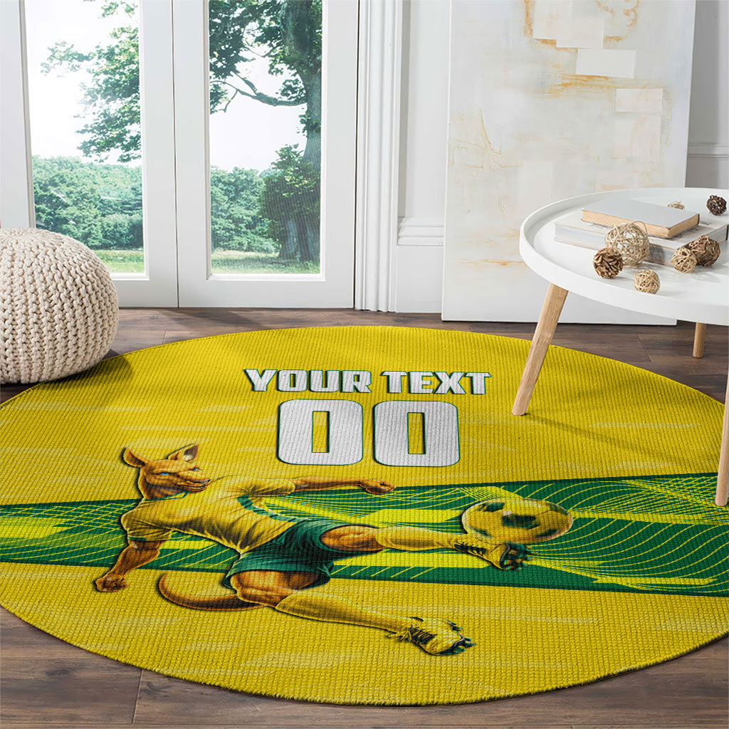 Personalized Socceroos Mascot Round Carpet Australian Football Player Dynamic Green Yellow Sports Art