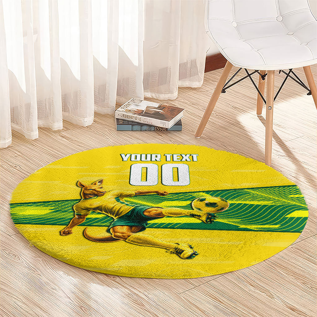 Personalized Socceroos Mascot Round Carpet Australian Football Player Dynamic Green Yellow Sports Art