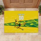 Personalized Socceroos Mascot Rubber Doormat Australian Football Player Dynamic Green Yellow Sports Art