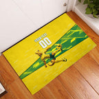 Personalized Socceroos Mascot Rubber Doormat Australian Football Player Dynamic Green Yellow Sports Art