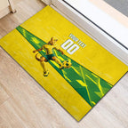 Personalized Socceroos Mascot Rubber Doormat Australian Football Player Dynamic Green Yellow Sports Art