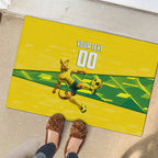 Personalized Socceroos Mascot Rubber Doormat Australian Football Player Dynamic Green Yellow Sports Art