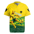 Personalized Socceroos Mascot Rugby Jersey Australian Football Player Dynamic Green Yellow Sports Art