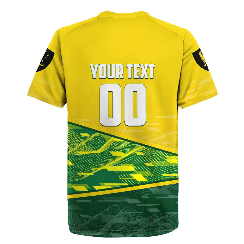 Personalized Socceroos Mascot Rugby Jersey Australian Football Player Dynamic Green Yellow Sports Art