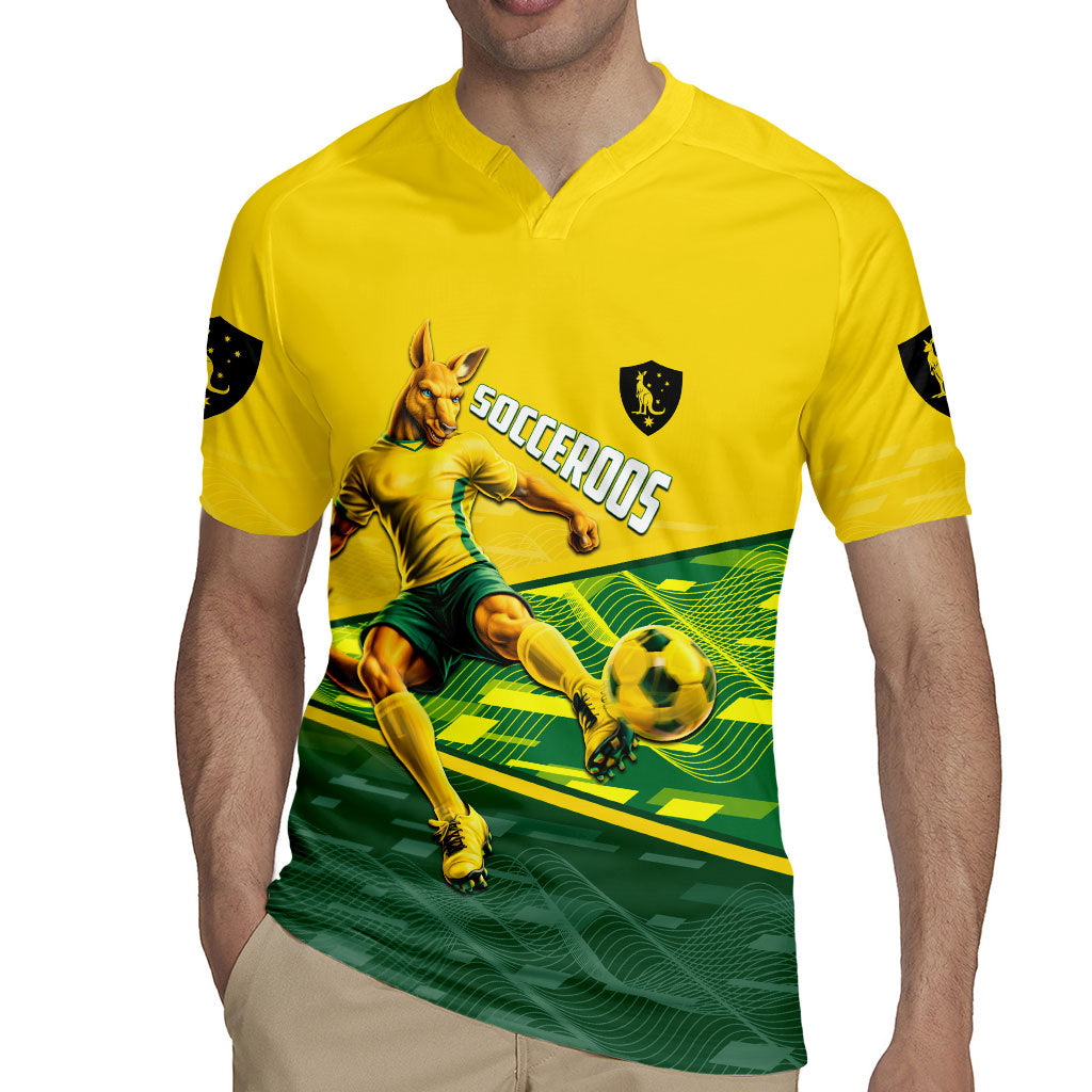 Personalized Socceroos Mascot Rugby Jersey Australian Football Player Dynamic Green Yellow Sports Art