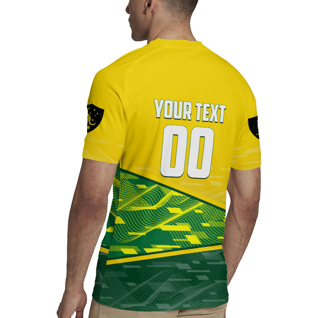Personalized Socceroos Mascot Rugby Jersey Australian Football Player Dynamic Green Yellow Sports Art