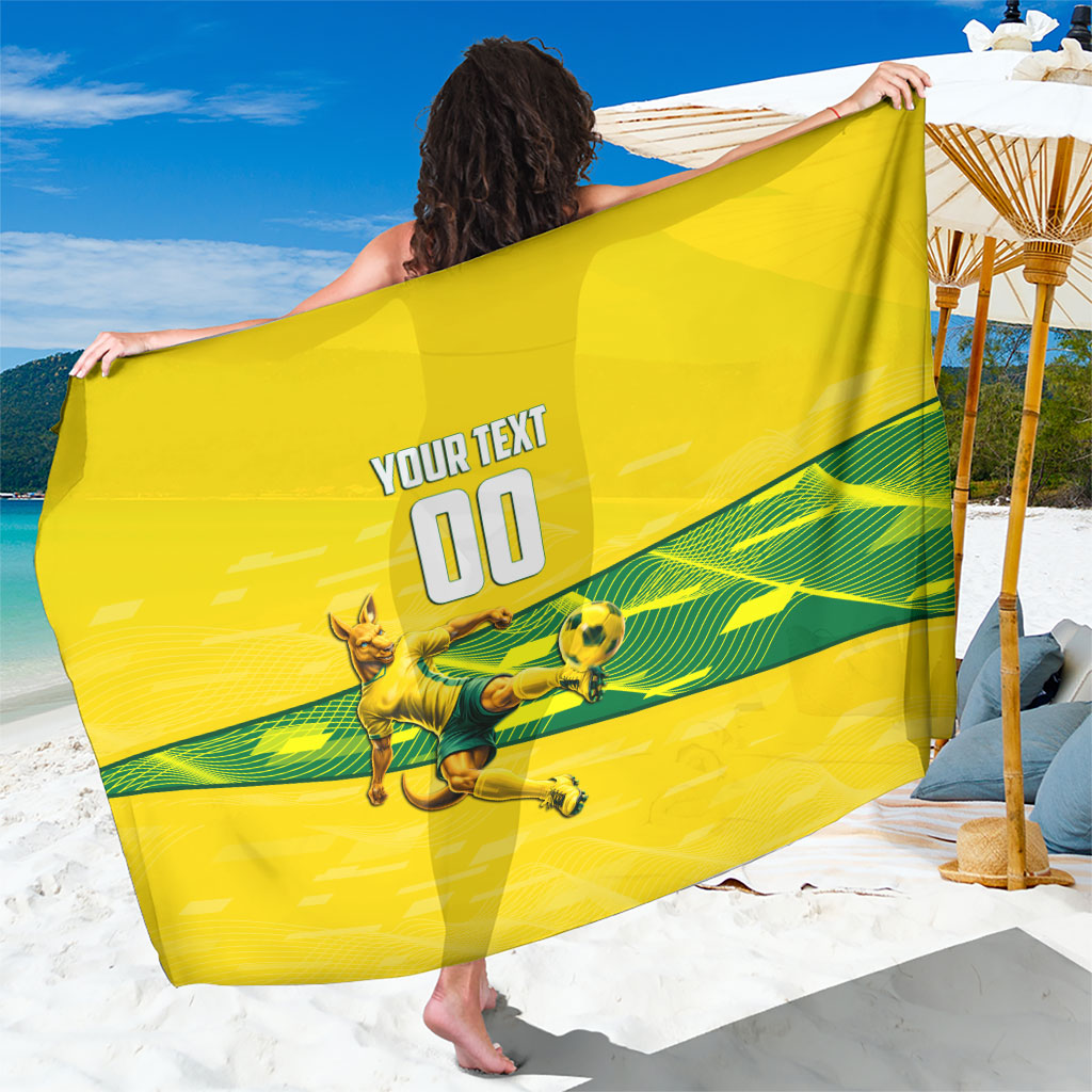 Personalized Socceroos Mascot Sarong Australian Football Player Dynamic Green Yellow Sports Art