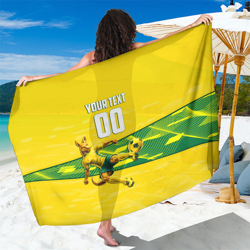 Personalized Socceroos Mascot Sarong Australian Football Player Dynamic Green Yellow Sports Art