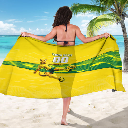 Personalized Socceroos Mascot Sarong Australian Football Player Dynamic Green Yellow Sports Art