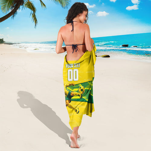 Personalized Socceroos Mascot Sarong Australian Football Player Dynamic Green Yellow Sports Art