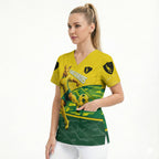 Personalized Socceroos Mascot Scrub Top Australian Football Player Dynamic Green Yellow Sports Art