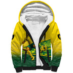 Personalized Socceroos Mascot Sherpa Hoodie Australian Football Player Dynamic Green Yellow Sports Art