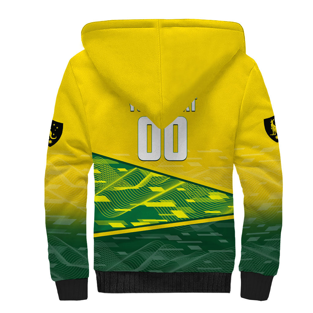 Personalized Socceroos Mascot Sherpa Hoodie Australian Football Player Dynamic Green Yellow Sports Art