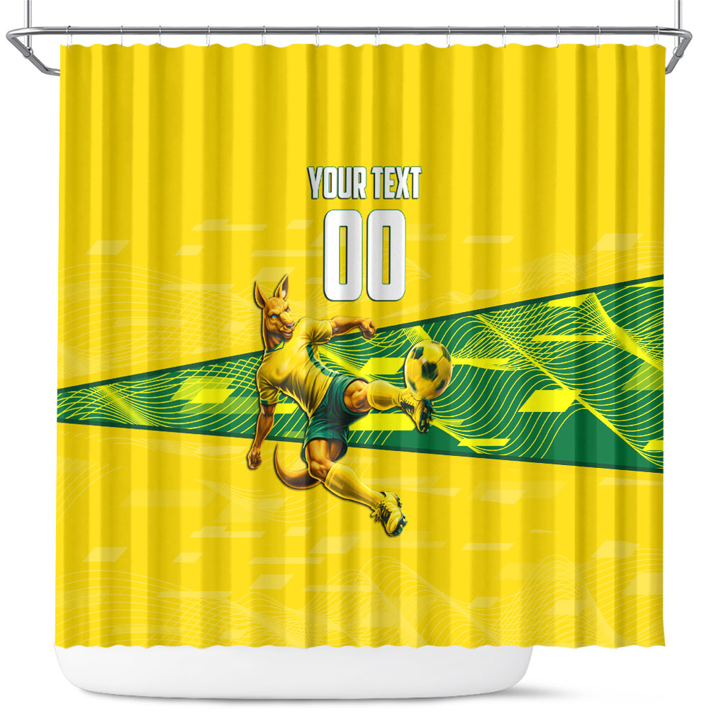 Personalized Socceroos Mascot Shower Curtain Australian Football Player Dynamic Green Yellow Sports Art