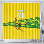Personalized Socceroos Mascot Shower Curtain Australian Football Player Dynamic Green Yellow Sports Art