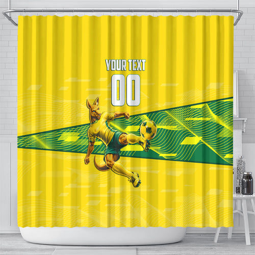 Personalized Socceroos Mascot Shower Curtain Australian Football Player Dynamic Green Yellow Sports Art