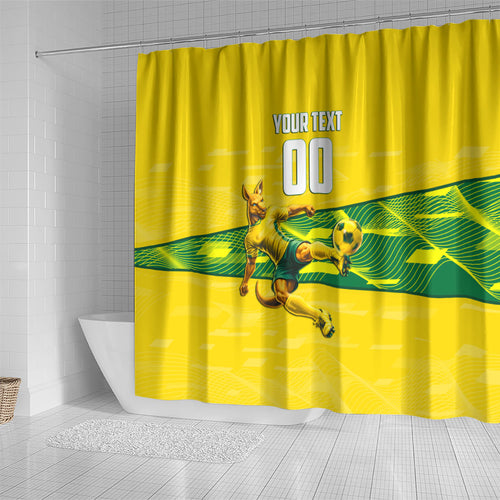 Personalized Socceroos Mascot Shower Curtain Australian Football Player Dynamic Green Yellow Sports Art