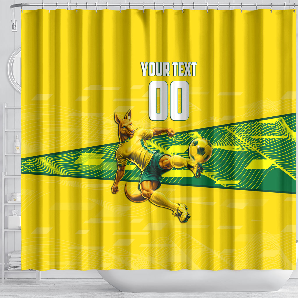 Personalized Socceroos Mascot Shower Curtain Australian Football Player Dynamic Green Yellow Sports Art