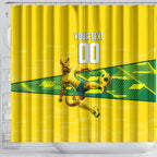 Personalized Socceroos Mascot Shower Curtain Australian Football Player Dynamic Green Yellow Sports Art